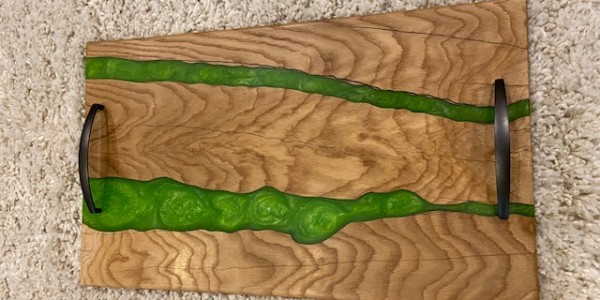 12x24 light wood & green epoxy tray with curved handles