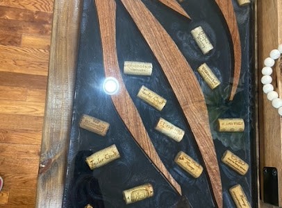 black & walnut tray with wine corks